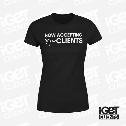 Now Accepting New Clients Design 2 (Black) Women's Tee